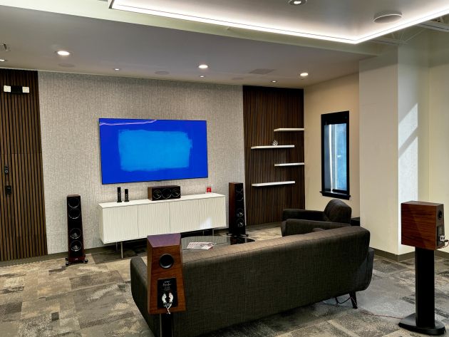 ZOME Showroom: Media Room with dark wood accents
